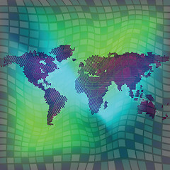 Image showing world map over squared background