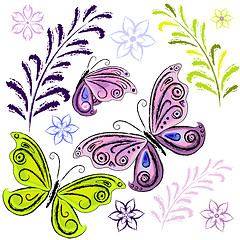 Image showing Set butterflies and butterflies 