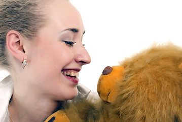 Image showing Young woman with teddy bear  