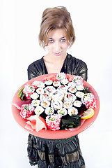 Image showing girl with sushi 