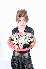 Image showing girl with sushi  