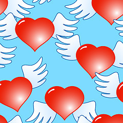 Image showing Background of red hearts with wings