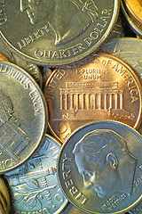 Image showing American coins, including the penny, nickel, dime, and quarter. (Macro,14MP camera)