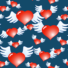 Image showing Dark blue abstract background of red hearts