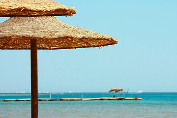 Image showing Umbrellas and Red Sea