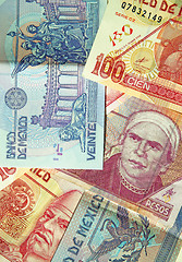 Image showing Various denominations of pesos, money from Mexico, Mexican currency.  Banco de Mexico. (macro,14MP camera)