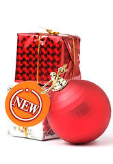 Image showing gift and christmas balls with new tag