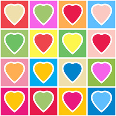 Image showing Background with multicolor hearts on grid