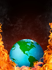 Image showing Globe in Flame