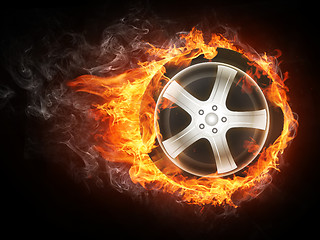 Image showing Car Wheel in Flame