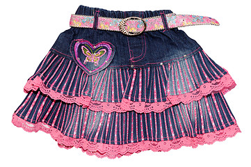 Image showing Blue pink children girl jeans mini skirt isolated