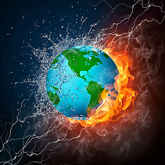 Image showing Globe in Flame and Water