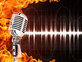 Image showing Microphone on Fire Background