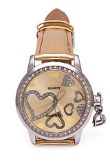 Image showing Golden Wristwatches with Hearts isolated