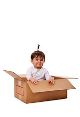 Image showing Happy baby in surprise box