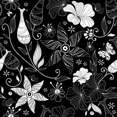 Image showing Black effortless floral pattern