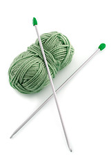 Image showing Green knitting wool