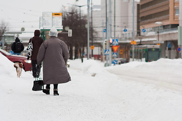 Image showing Walking at the snovy road