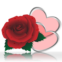 Image showing Two hearts and rose