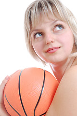 Image showing beautiful blond woman with a ball