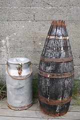 Image showing Barrel and milk container