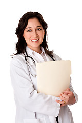 Image showing Happy Doctor with patient chart file dossier