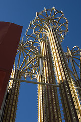 Image showing Metal Umbrellas with Bulbs and Lights in Las Vegas with the Blue