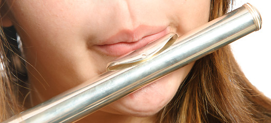 Image showing Closeup Flute Blowing