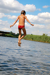 Image showing Summer Beach Water Fun Jump