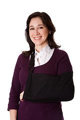 Image showing Woman with broken arm in sling