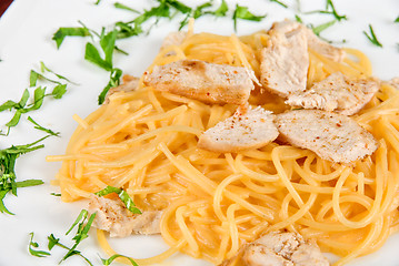 Image showing Pasta with chicken meat