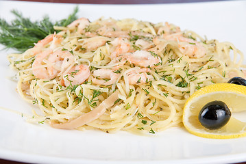 Image showing Pasta with shrimps