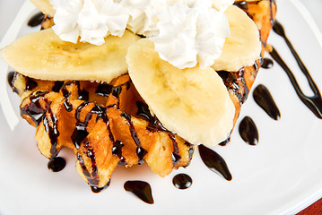 Image showing Waffle with banana