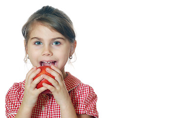 Image showing girl biting an apple