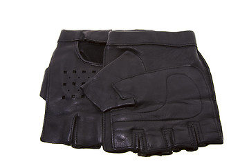 Image showing Black leather gloves