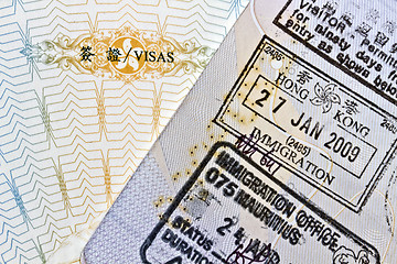 Image showing Background of passport stamps closeup 