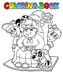 Image showing Coloring book with grandma and kids