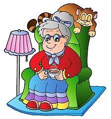 Image showing Cartoon grandma sitting in armchair