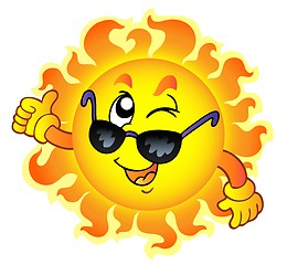 Image showing Cartoon winking Sun with sunglasses