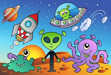 Image showing Various alien and space cartoons