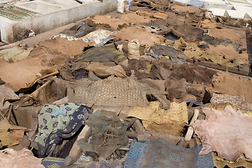 Image showing Skins in a berber  tannery.