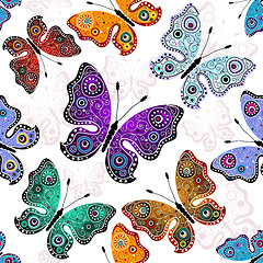 Image showing Seamless white pattern with butterflies