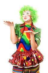 Image showing Portrait of expressive female clown
