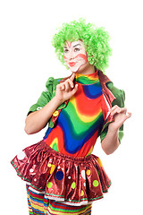 Image showing Portrait of expressive female clown