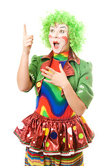 Image showing Portrait of surprised female clown