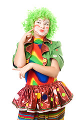 Image showing Portrait of pensive female clown