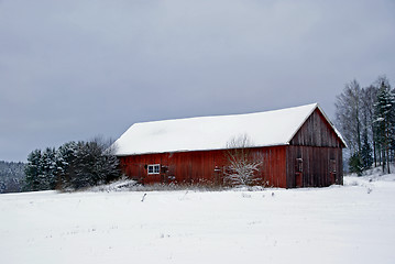 Image showing Red Barn on a Grey Winter Afternoon 