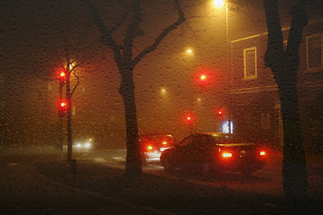 Image showing Wet foggy night in city