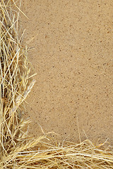 Image showing Detail of dry grass hay and OSB, oriented strand board  - frame