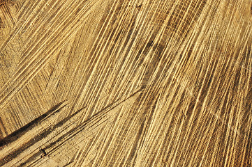 Image showing Detail of wooden cut texture - rings and saw cuts - oak - background